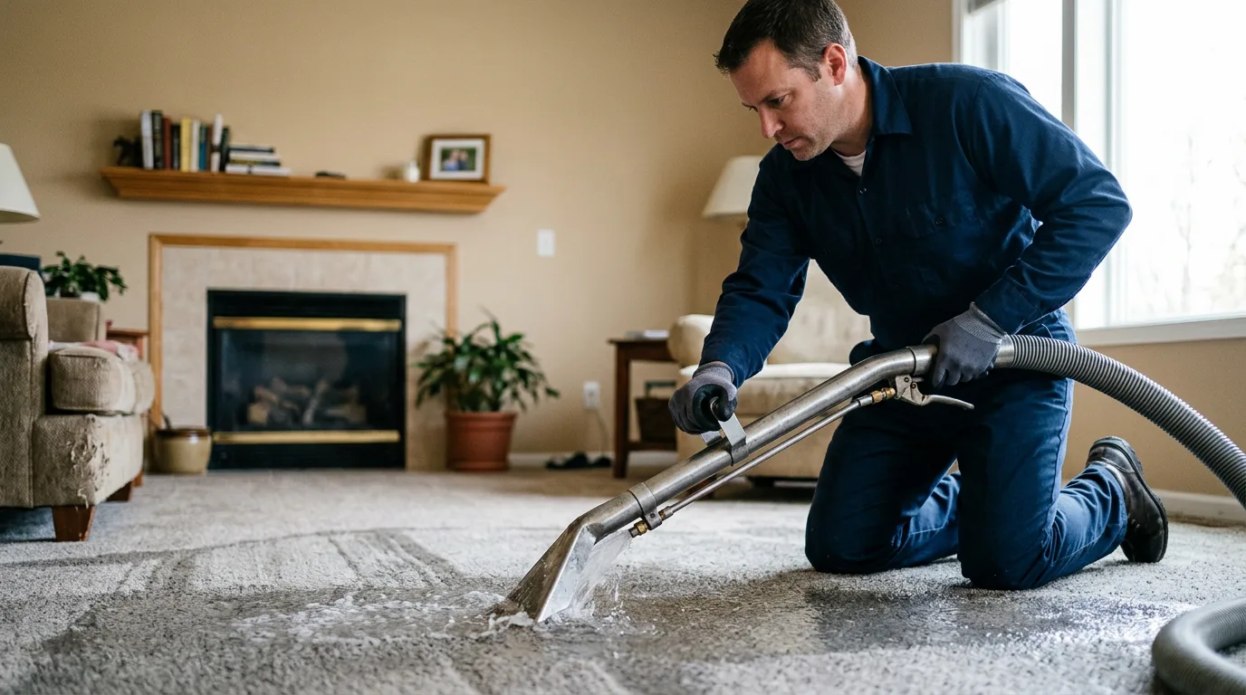 Water damage restoration technician working near Oswego, KS